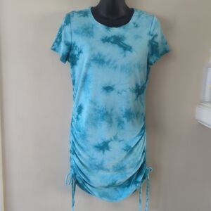 Blue Tie-Dye Ruched Dress By Pink Victoria's Secret Rare Cotton HTF Size Small